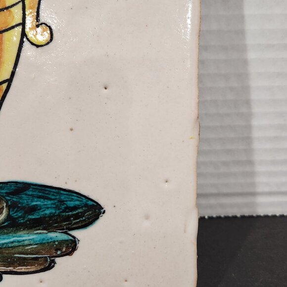 Vintage Kitchen Clay Tile Hand Painted with a Golden Amphora Vase Grazed 8.2" - Picture 3 of 8